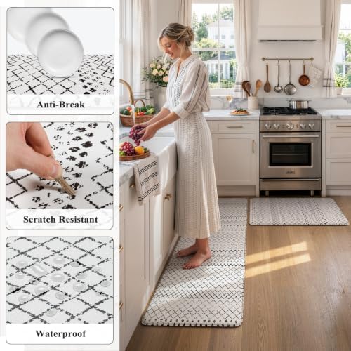 KIMODE Anti Fatigue Kitchen Mat for Floor,Kitchen Rugs Set of 2 Black/White