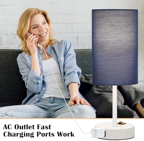 ZJOJO Blue Table Lamp Set of 2, 13.8" Small Lamp for Bedroom Nightstand