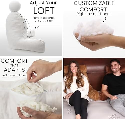 Husband Pillow XXL The Original for Adults - 30" Tall Backrest for Sitting Up in Bed - Firm Support Reading & Bed Rest Pillows for Adults, Neck Roll, Removable Cover - TV - Chocolate