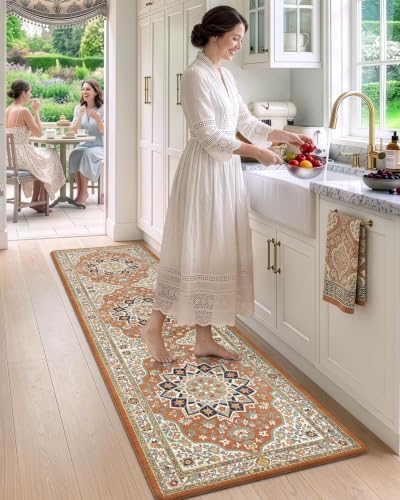 DEXI Kitchen Floor Mats Cushioned Anti Fatigue Runner Rug 24x87 Orange