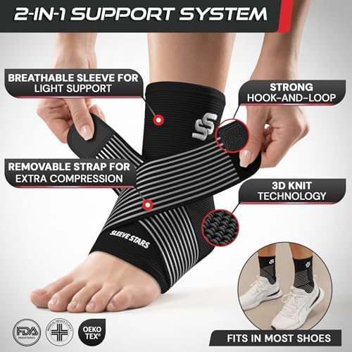 Sleeve Stars Ankle Brace Men & Women Support (Pair/S:9"-10"/Black)