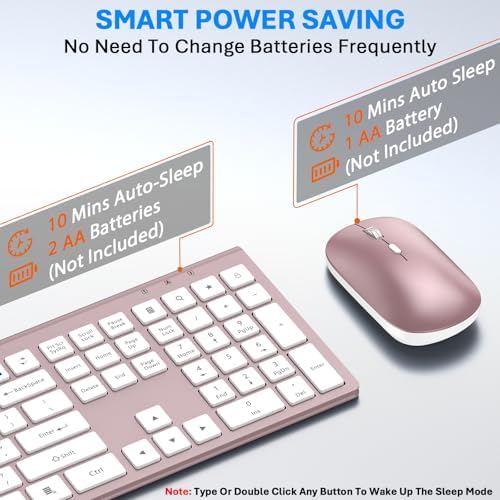 Wireless Keyboard and Mouse Combo, Ultra Slim Full Size Silent Keyboard