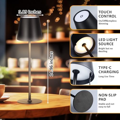 Retisee 2 Pack Cordless Table Lamp Portable Rechargeable Lamp, Black