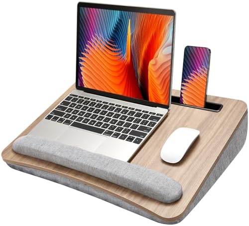 HUANUO Laptop Lap Desk with Cushion, Fit up to 17" Laptops, Woodgrain