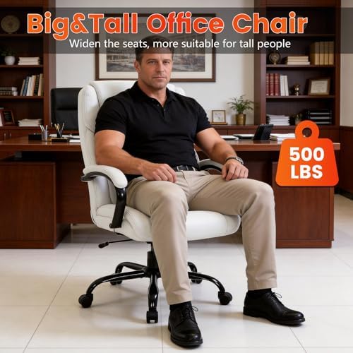 Office Chair Desk Chair Computer Chair with Lumbar Support Headrest Armrest Swivel Rolling PU Leather Task Big and Tall 500lb Wide Seat Massage Ergonomic Chair Adjustable for Adults Women(Cream)