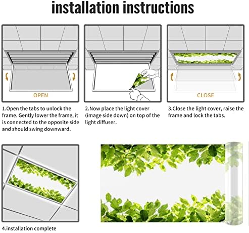 Fluorescent Light Cover Decorative Ceiling Light Filters,Green Leaves Pattern,for Classroom Office Hospitals Home Ceiling Decorative,2ft x 4ft,Blue White