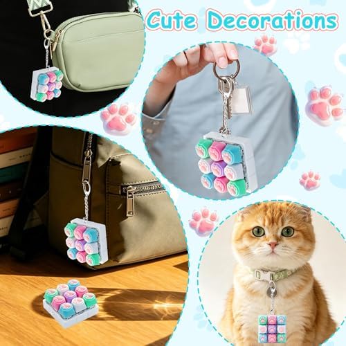 Cat Paw Keyboard Fidget Toy,Keyboard Fidget Keychain 9-in-1 Keyboard Decompression Button Finger Clicker Toys,Cute Soft Click Buttons Fidget Toy ADHD Sensory Fidget Toys Stress Relief Gifts(Colorful)