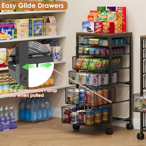 Rolling Storage Cart with 6 Drawers, Craft Cart with Lockable Wheels