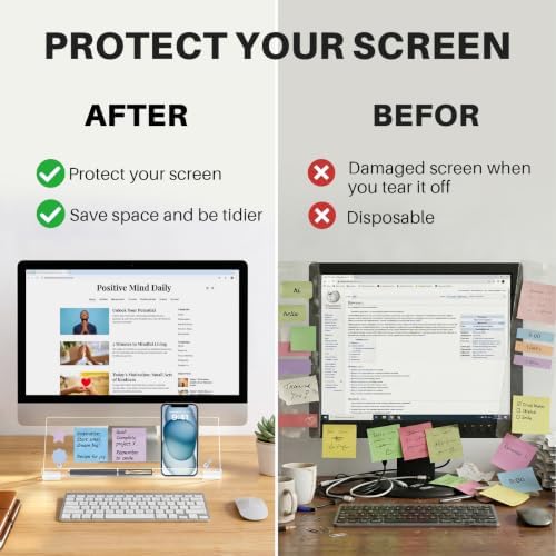Monitor Memo Board Holder 14"x5", Computer Sticky Note Holder with Phone Stand, Space-Saving Office Organization, Movable & Reusable Screen Saver for Office & Home Desktop Decor