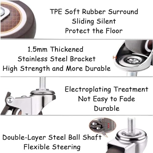 1.5" Office Chair Casters Wheels, 5-Pack, 10x15mm Threaded Stem Castor