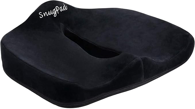 Memory Foam Lumbar Pillow and Seat Cushion Combo, Ergonomic, Orthopedic, Lower Back Support, Premium Washable Velvet Covers with Non-Slip Bottom, Ideal for Office Chairs and Car Seats (Black)