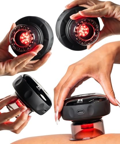 REVO The Original 4-in-1 Smart Cupping Therapy Massager, Red Light Therapy for Targeted Pain Relief, Knots, Aches, Muscle Soreness, Circulation & Tighter Skin, Portable Cupping Kit (Four Pack)