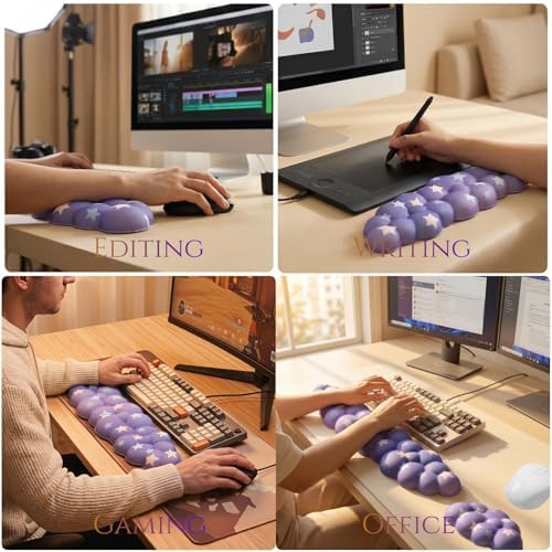 Cloud Wrist Rest for Keyboard & Mouse, Gradient Purple Colorful Star