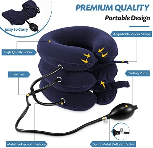 Jaximy Neck Stretcher, Neck Traction Device, Cervical Traction Device, Neck Pain Relief, Adjustable Inflatable Neck Brace & Neck Stretcher Cervical Traction, Neck Decompression Home Use (Blue)