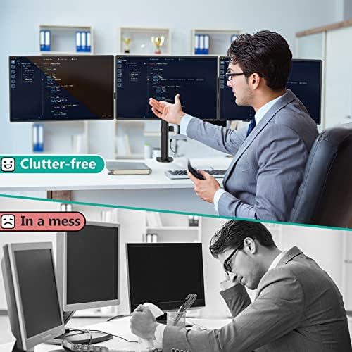 WALI Adjustable Triple Monitor Mount for 13-27 inch Screens, 22 lbs per Arm