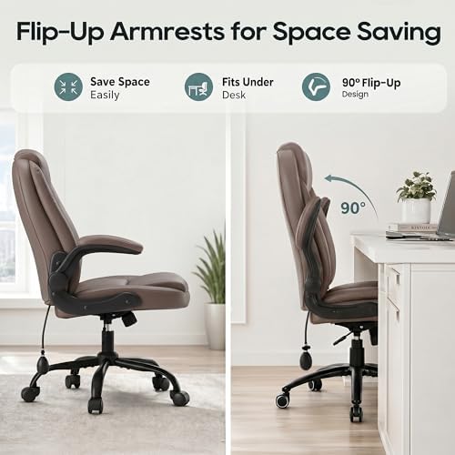 MALOL Leather Office Chair with Adjustable Lumbar Support Set of 2, Brown