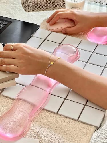 Mouse Pad with Wrist Rest, Soft Cloud Gel Keyboard Mouse Pad Set with Hand Wrist Support, Cute Non Slip Office Desk Accessories for Comfort/Pain Relief/Computer/Laptop (Pink Wave)