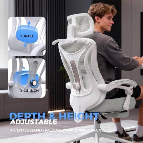 CYKOV Ergonomic Office Chair with Footrest - Adjustable Lumbar Support & Headrest, 90-135° Reclining Mesh Back Computer Chair - Home Office/Gaming, 350lbs Capacity