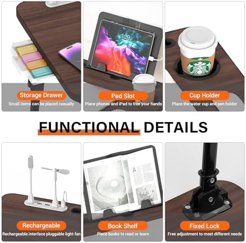 Lap Desk for Bed Adjustable Height with USB Port 23.6" x15.7" Desktop