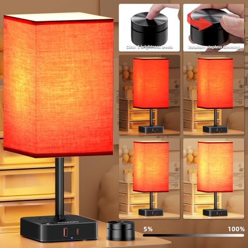 Bedroom Nightstand Lamp with Charger, Touch Table Lamps with Remote Control