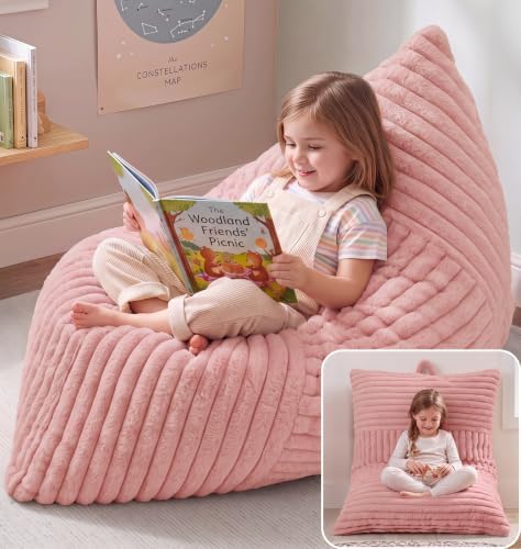 Hobestluk Bean Bag Chair Small Fluffy Pink Beanbag with Memory Foam Filled