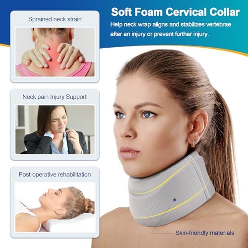 CozyHealth Neck Brace for Neck Pain and Support, Soft Neck Support Relieves Pain & Pressure in Spine for Women & Men, Wrap Align Stabilize Vertebrae Foam Cervical Collar for Sleeping (Grey, XS, 2.5" Middle Height)