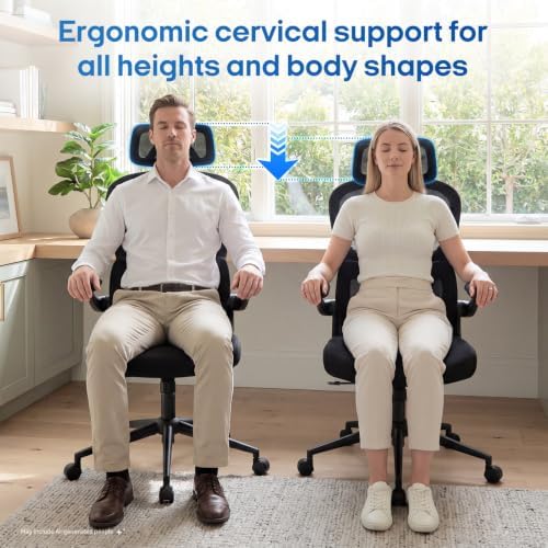 LuxErgo Ergonomic Office Chair, High Back Home Office Chair with 4D Adjustable Headrest & Lumbar Support, 330lbs Capacity Mesh Desk Chairs with Flip-Up Arms, Comfortable Computer Chairs, Black