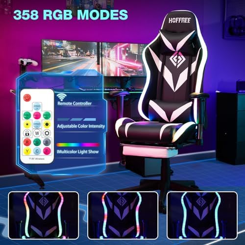 Led Gaming Chair with Speakers Massage 165° Reclining Computer Chairs-White