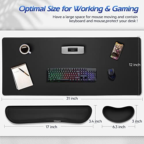 Gimars 4 in 1 Mouse Pad and Keyboard Wrist Rest Set, Large Mouse Pad with Memory Foam Wrist Support Pad for Desk with Coaster, Easy Typing Pain Relief, Gaming Office Home, 31.5x12 inch, Black