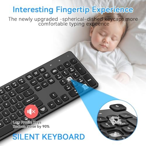 Rechargeable Wireless Keyboard for Mac and Windows, Ultra Slim 2.4GHz Full-Size Keyboard with Low-Profile Quiet Keys, Compatible with PC, Laptop, Windows 11/10/8/7 (Black)