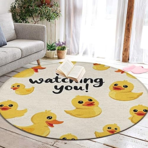 Men's Large Home Decor Mat, Soft Round Yoga Carpet, Non Slip Machine Washable Home Office Circle Rug Funny Duck