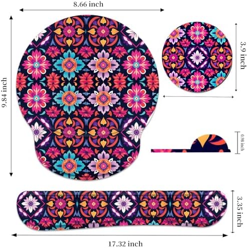 Keyboard Wrist Rest and Mouse Pad Wrist Support Set with Coaster,Ergonomic Mouse Pad,Comfortable for Easy Typing, Pain Relief,Memory Foam Keyboard Pad Set for Laptop Mac,Colorful Mandala