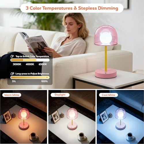 Pink Rechargeable Lamp, Coffee Table Small Lamps, Funky Desk Lamp