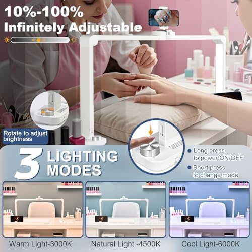 CGBE Nail Desk Lamp for Nail Tech: 33.5" Foldable Half Moon Light, White