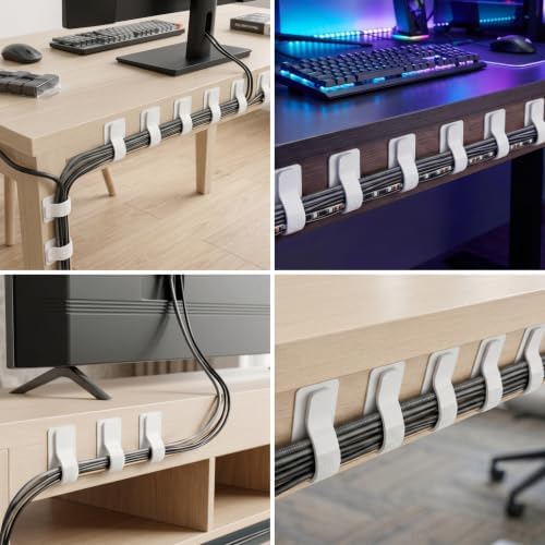 Cable Management Under Desk, 40 Pair Cord Organizer Straps(White)