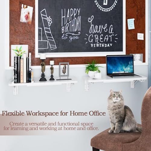 TEAMIX Wall Mounted Folding Desk for Small Spaces, White Floating Shelf