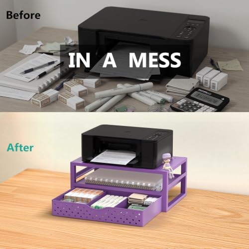 WALI Desk Organizer with Drawer，Computer Monitor Stand with Storage, Desk Organizers and Accessories for Computer, Printer, Laptop Riser for Home Office Supplies, (PTT005-V), 1 Pack, Purple