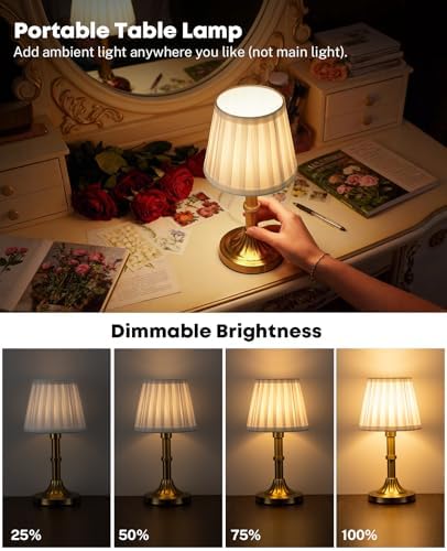 Cordless Table Lamp, 8000mAh Small Table Lamp with Remote Control, Rechargeable Battery Powered Light with Fabric Shade, 3CCT&12RGB Dimmable for Bedside, Living Room, Dining Room, Bar