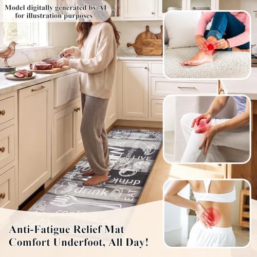 HEBE Anti Fatigue Kitchen Rugs Set of 2, Cushioned Kitchen Mats for Floor