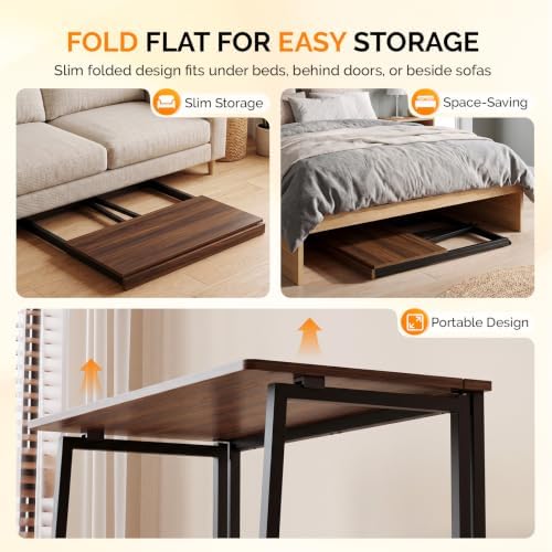 VINGLI 31.5" Folding Desk for Small Space, Home Office Computer Desk, Brown