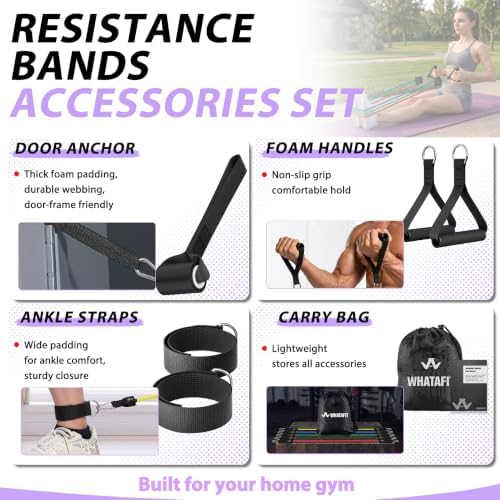 WHATAFIT Resistance Bands with Handles, 150 lb Exercise Bands Set