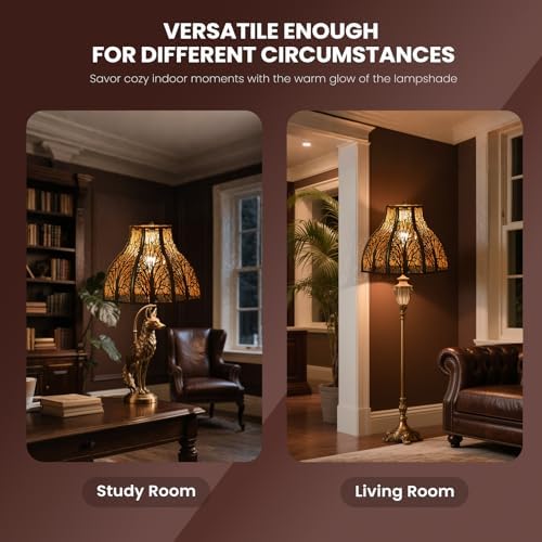 Etched Forest Large Metal Lampshade 5.32 X 13 X 9.5 Inch 8-Petal Lotus Shape Fits for Floor Lamp Table Lamp for Living Room Bedroom(Bronze Gold), Spider Fitter Lamp Shade