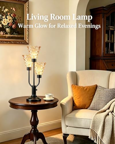 Lightdot Mid Century Modern Glass Table Lamp Dimmable 3 Bulbs Included Gift