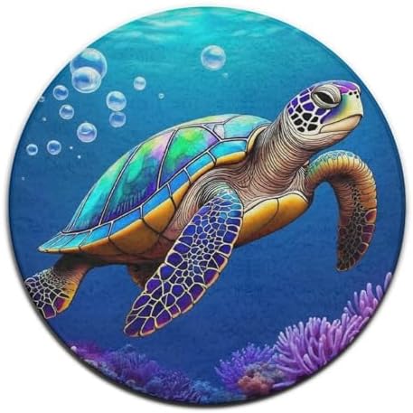Fashion Round Area Rug Large Non Slip Carpet, Sea Turtle Unisex Home Decor Mat