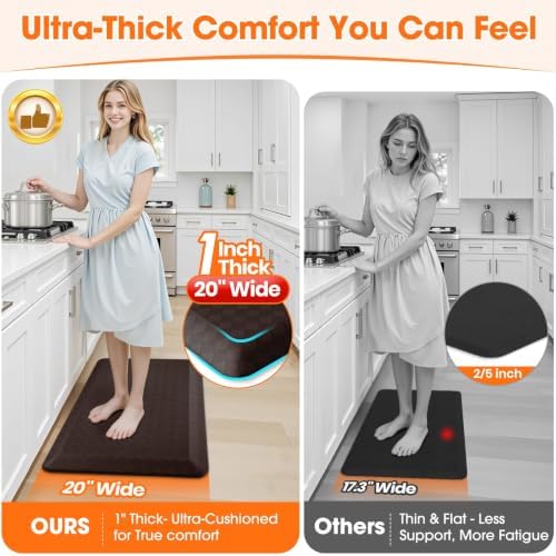 1" Thick Kitchen Mats for Floor, Water Resistant, Chocolate/32 x 20"