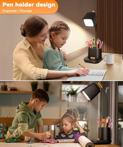 LED Desk Lamp for Dorm 2 USB Ports, Dorm Room Essentials, Small Table Lamp for Home Office, College Dorm Room Gifts, Gooseneck Desk Light with Charger Storage Box for Study, Reading, Craft, Work, Task