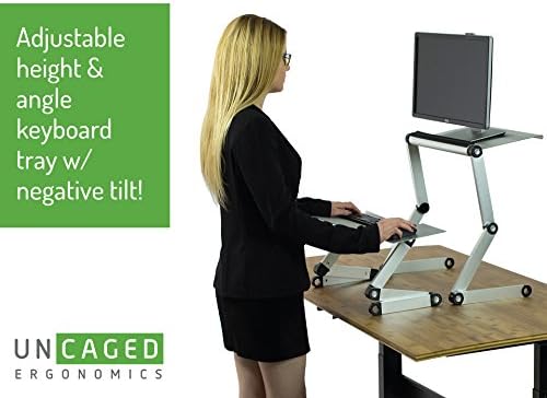 Uncaged Ergonomics Standing Desk Converter with 2 Fans & 3 USB (Silver)