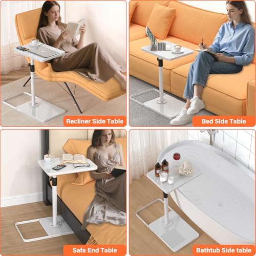 TV Tray Table for Couch - Adjustable Height & 360°Swivel Panel Design，Larger Metal and Wooden Base to Prevent Slipping，Sofa Armrest Tray Table for Eating Laptop Couch Bed Dinner or Small Space