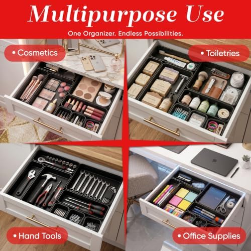 Interlocking Drawer Organizer Bins 8 Pcs, Desk Drawer Organizer Tray Set