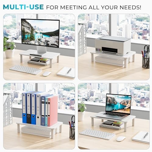BONTEC 2 Pack Adjustable Monitor Stand Riser with Drawer, Supports 44lbs